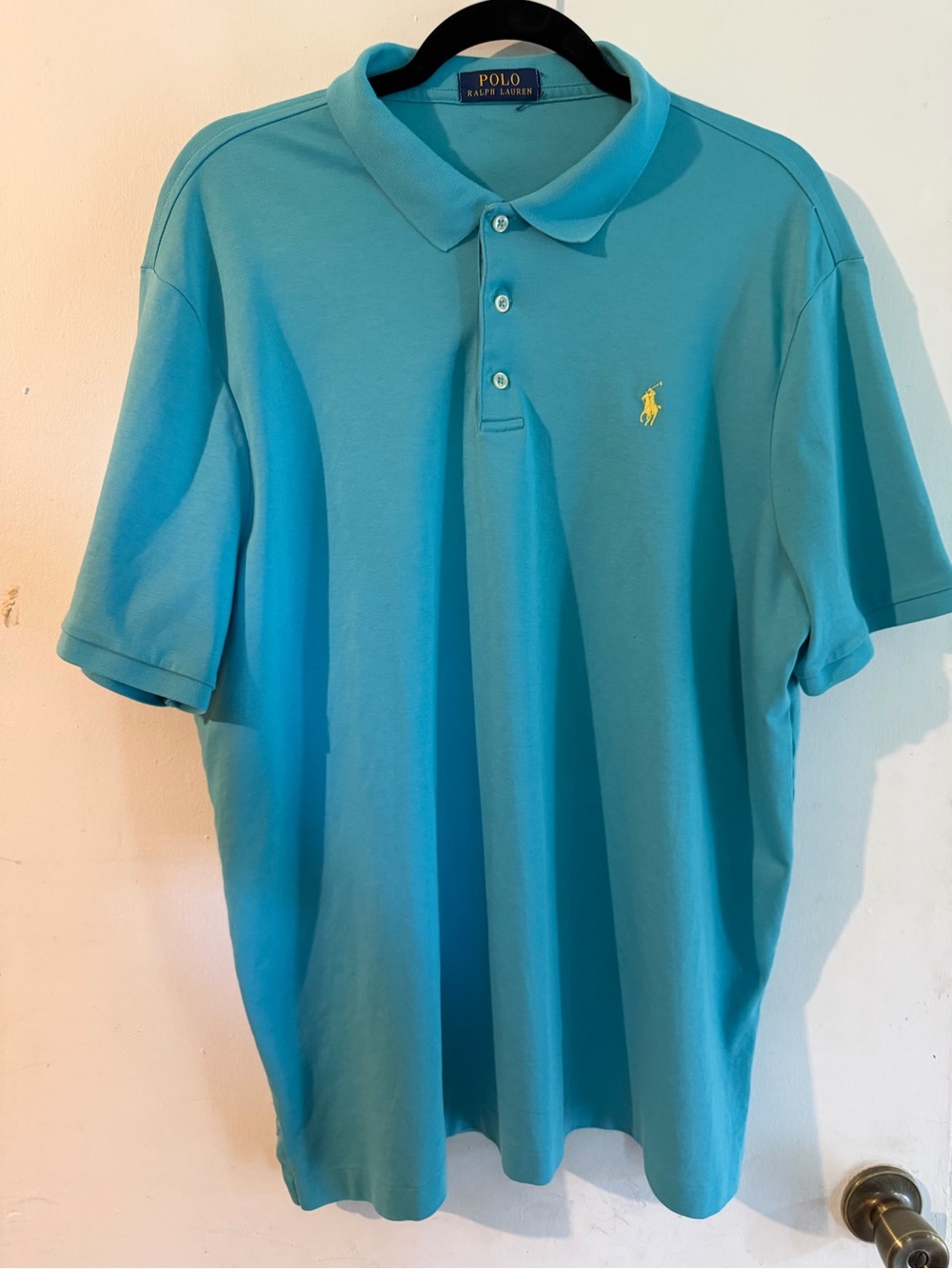 Polo by Ralph Lauren Men’s Teal Short-Sleeve Polo with Yellow Pony